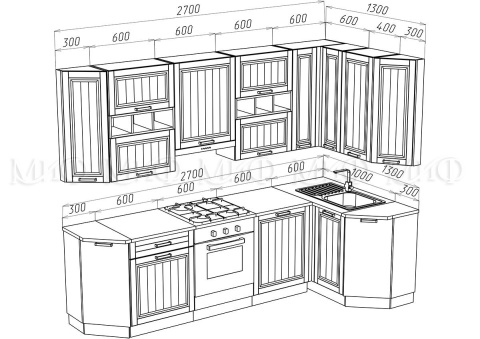 Кухонный Гарнитур Настенька Угловая 2700 x 1300 мм МДФ/Разные Цвета
