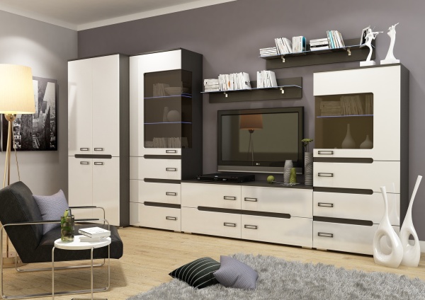 Гостиная Верби Венге/МДФ Белый Глянец (Ш-2768 х В-1900 х Г-420 мм)