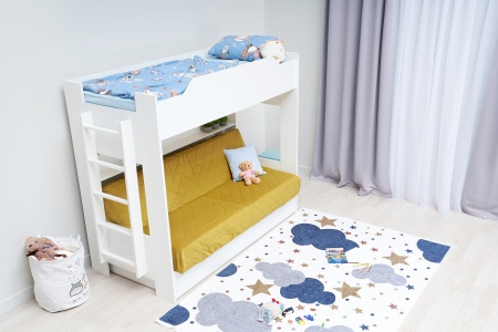 Двухъярусная кровать с диван-кроватью желтый / белый