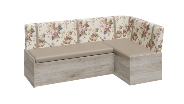 Скамья угловая со спальным местом «Париж» (Баттл Рок/ Цветы бежевые)