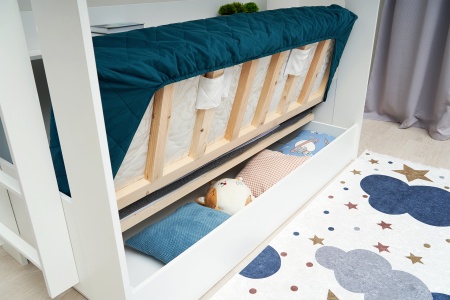 Двухъярусная кровать с диван-кроватью синий / белый